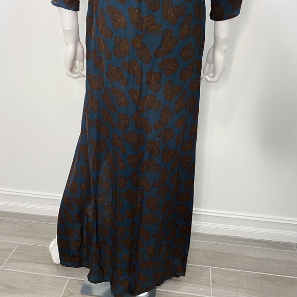 For Love & Lemons Double Slit V-Neck Maxi Dress Paisley Print Silk Blue Size S - Picture 13 of 14